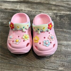 Pink Kids Clogs with Floral Accents